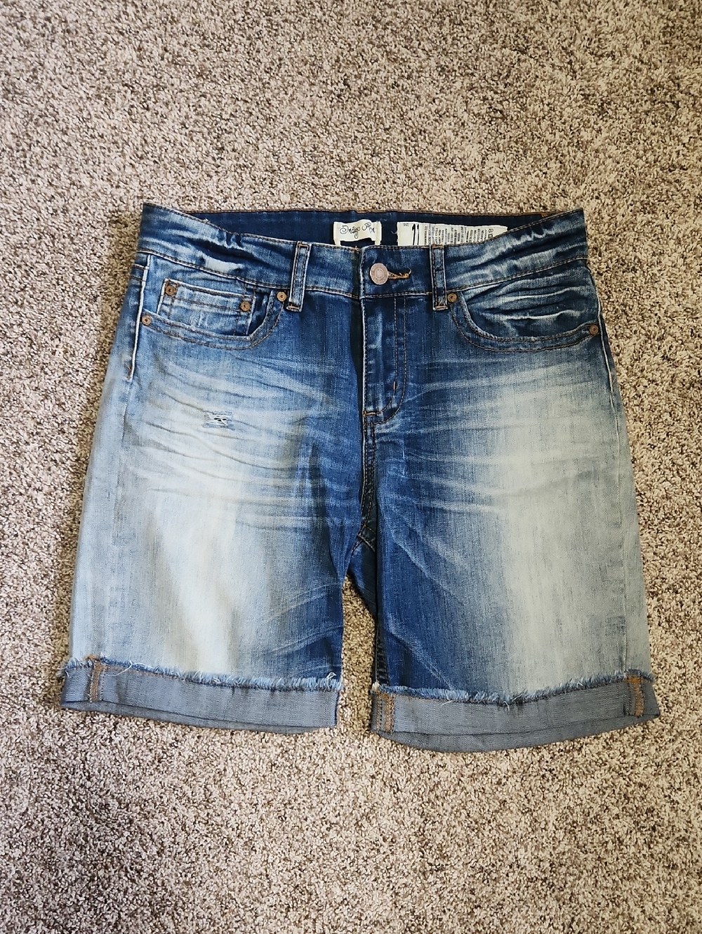 Indigo Rein Juniors 11 Light Wash Rolled Hem Distressed Denim Shorts